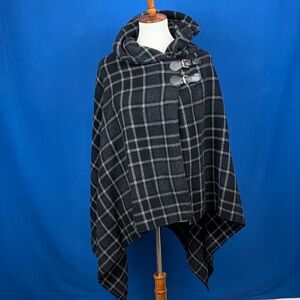 Lauren by Ralph Lauren Plaid Black and Gray Women's Cape Coat